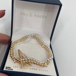 Mia & Amelia Stretch Bracelet Star Charm Cubic Zirconia 18K Gold over Brass